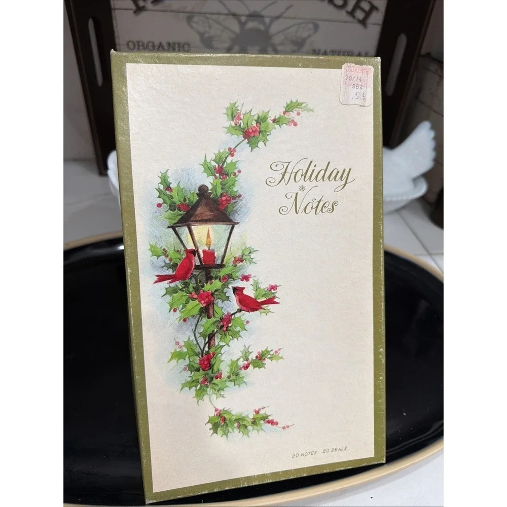 Vintage Cardinal Christmas Cards Holiday Notes Fold  Lamp Post  18 W/Gold Seals